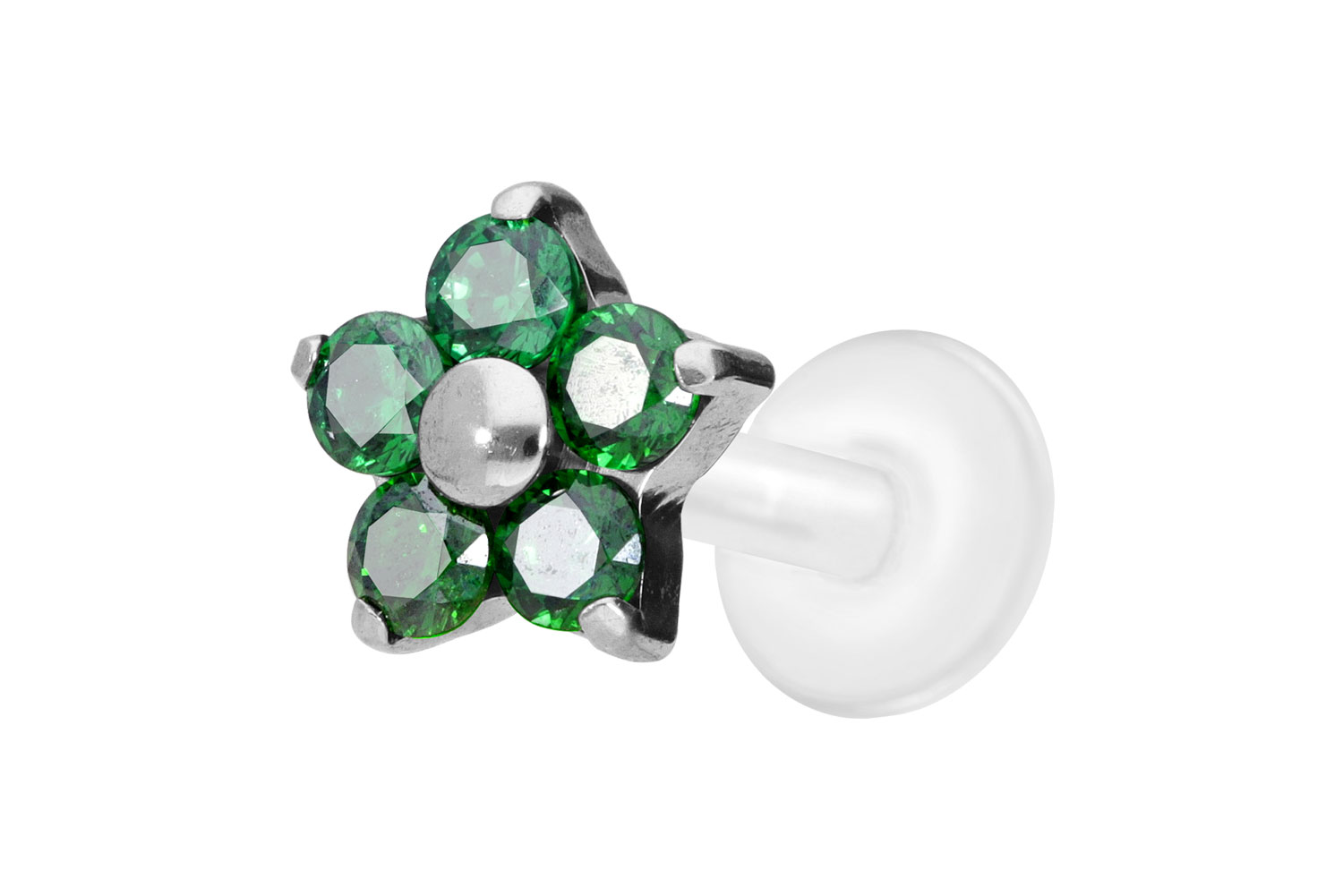 PTFE Labret Piercing mit Innengewinde + Titan-Aufsatz KRISTALLBLUME